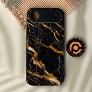 iPhone Air - Golden Black Marble - Premium Metal Printed Soft Bumper Shock Proof Case - Image 1