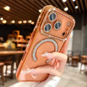 iPhone 17 Pro - Luxury Creative Diamond Bumper Phone case - Orange - Image 1