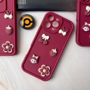 iPhone 16 Pro Max Cute 3D Cherry Flower Icons Silicon Case - Image 1