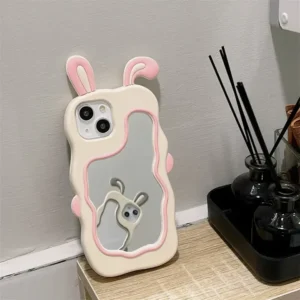 iPhone All Models Rabbit Face Mirror ShockProof Rubber 3D Case - Image 1