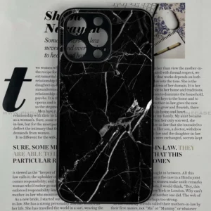 iPhone 16 Pro Max - Black Marble Design 2- Premium Printed Metal soft Bumper shock Proof CaseCS-48331 - Image 1